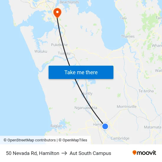 50 Nevada Rd, Hamilton to Aut South Campus map