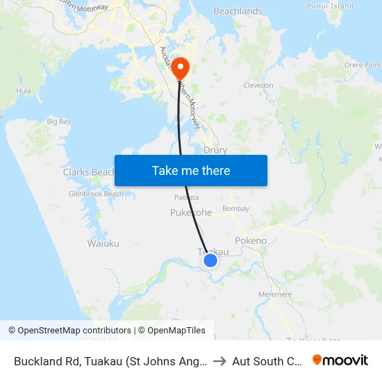 Buckland Rd, Tuakau (St Johns Anglican Church) to Aut South Campus map