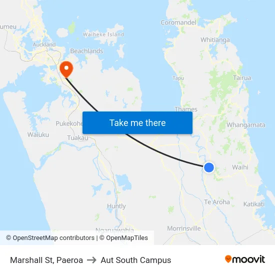 Marshall St, Paeroa to Aut South Campus map