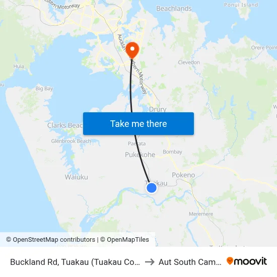 Buckland Rd, Tuakau (Tuakau College) to Aut South Campus map