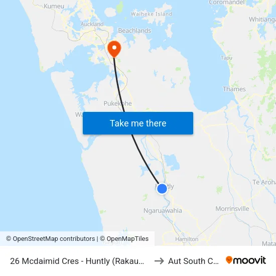 26 Mcdaimid Cres, Huntly (Rakaumanga School) to Aut South Campus map