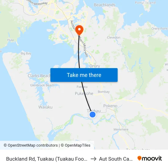 Buckland Rd, Tuakau (Tuakau Foodmarket) to Aut South Campus map