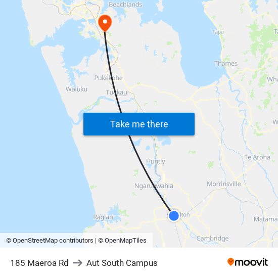 185 Maeroa Rd to Aut South Campus map
