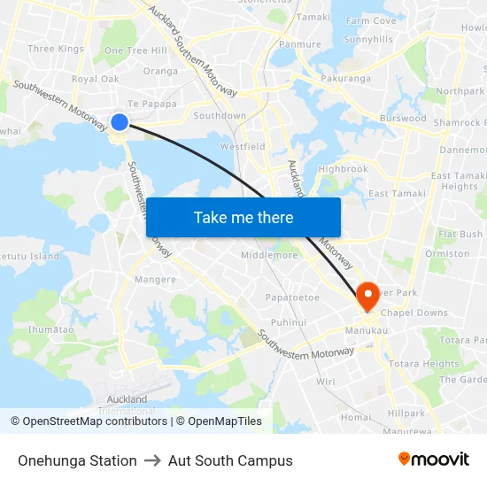 Onehunga Station to Aut South Campus map