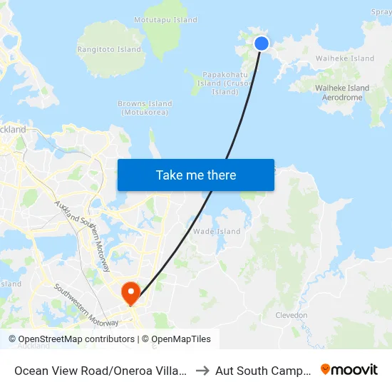 Ocean View Road/Oneroa Village to Aut South Campus map