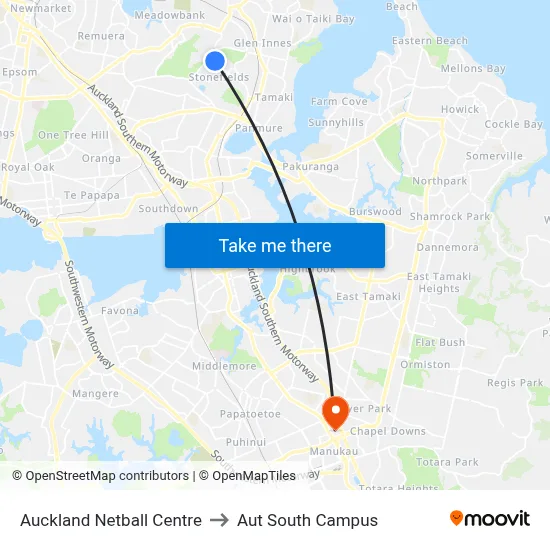 Auckland Netball Centre to Aut South Campus map