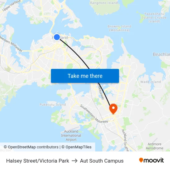 Halsey Street/Victoria Park to Aut South Campus map