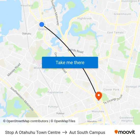 Stop A Otahuhu Town Centre to Aut South Campus map