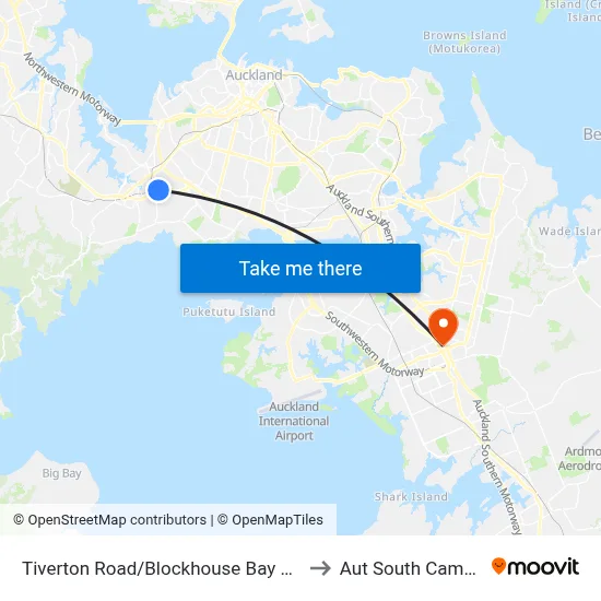 Tiverton Road/Blockhouse Bay Road to Aut South Campus map