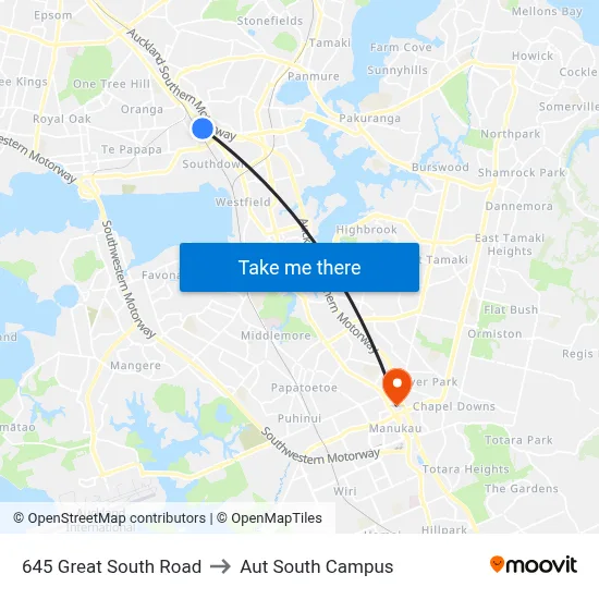 645 Great South Road to Aut South Campus map