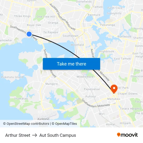 Arthur Street to Aut South Campus map