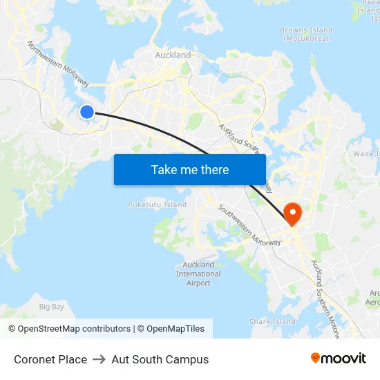 Coronet Place to Aut South Campus map