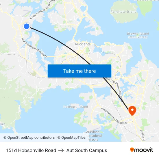 151d Hobsonville Road to Aut South Campus map