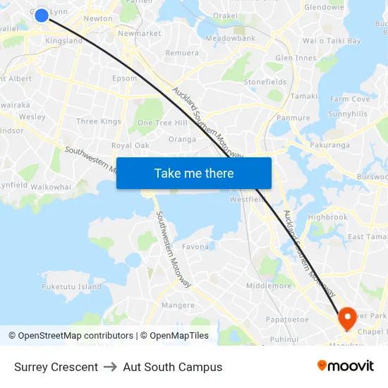 Surrey Crescent to Aut South Campus map