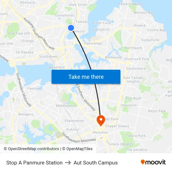 Stop A Panmure Station to Aut South Campus map