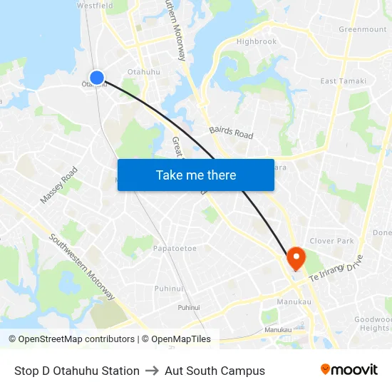 Stop D Otahuhu Station to Aut South Campus map