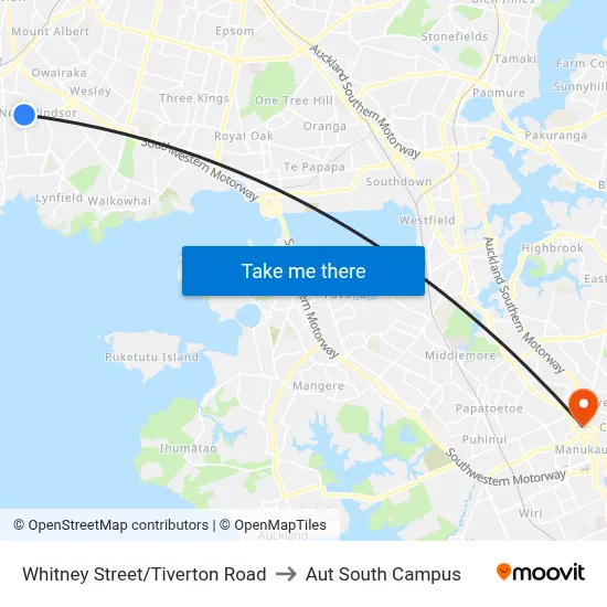 Whitney Street/Tiverton Road to Aut South Campus map