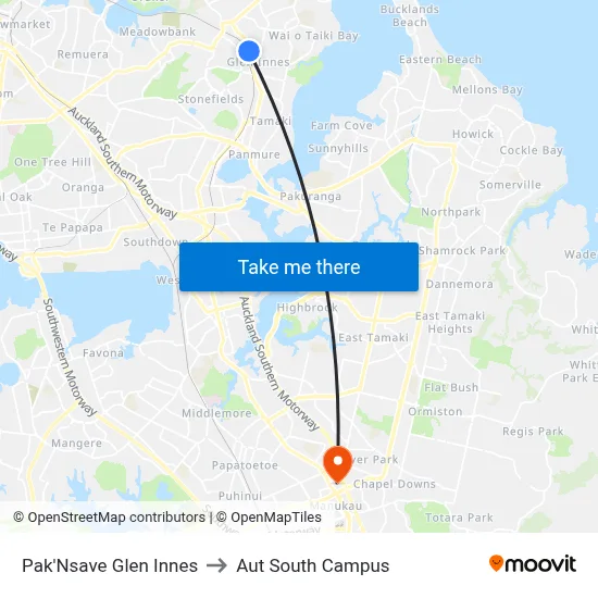 Pak'Nsave Glen Innes to Aut South Campus map