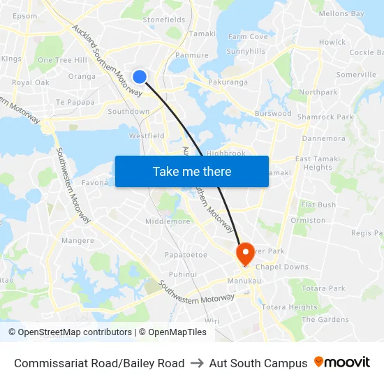 Commissariat Road/Bailey Road to Aut South Campus map