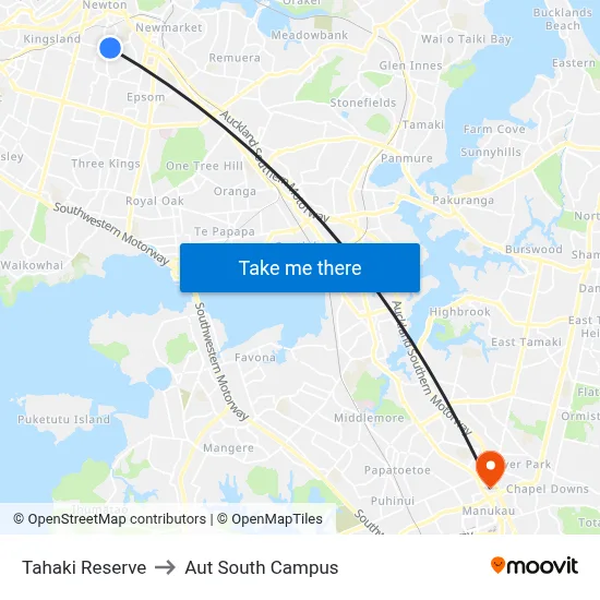 Tahaki Reserve to Aut South Campus map