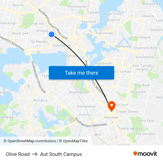 Olive Road to Aut South Campus map