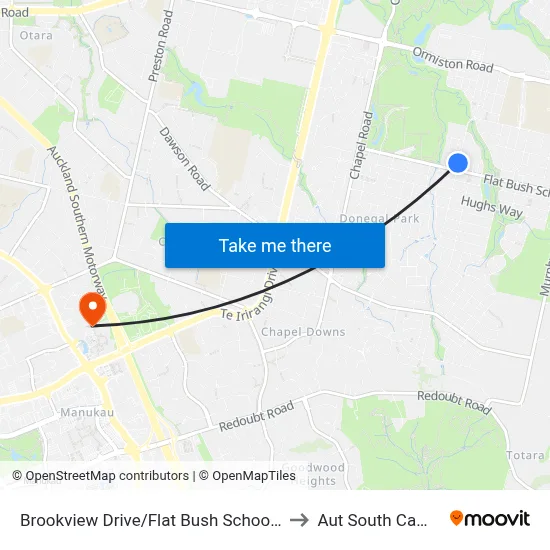 Brookview Drive/Flat Bush School Road to Aut South Campus map