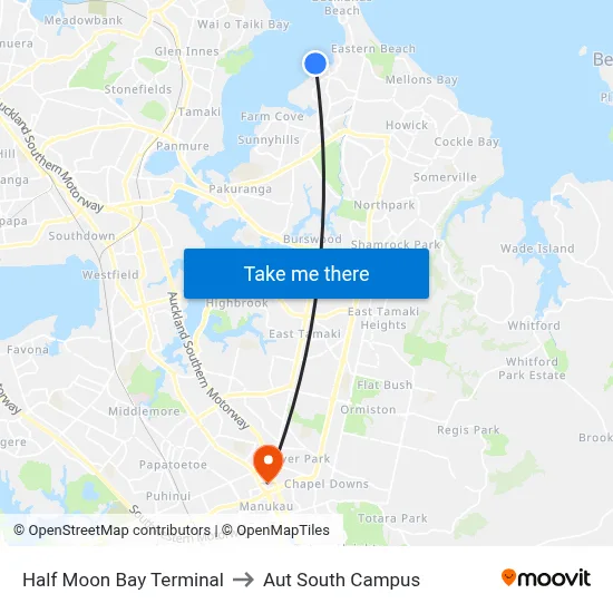 Half Moon Bay Terminal to Aut South Campus map