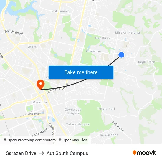 Sarazen Drive to Aut South Campus map