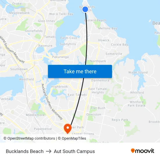 Bucklands Beach to Aut South Campus map
