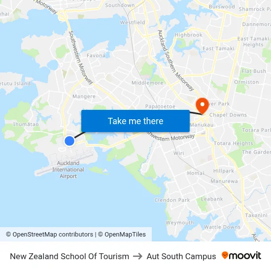 New Zealand School Of Tourism to Aut South Campus map