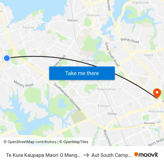 Te Kura Kaupapa Maori O Mangere to Aut South Campus map