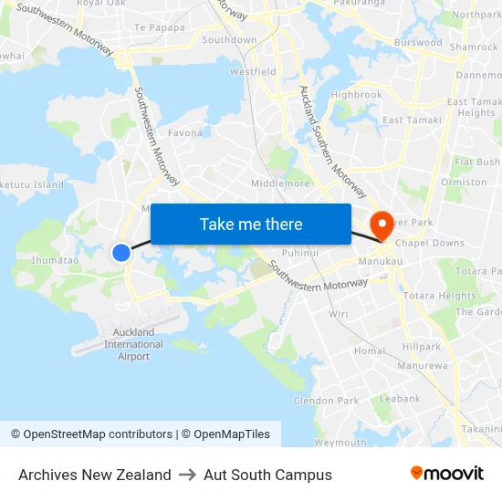 Archives New Zealand to Aut South Campus map
