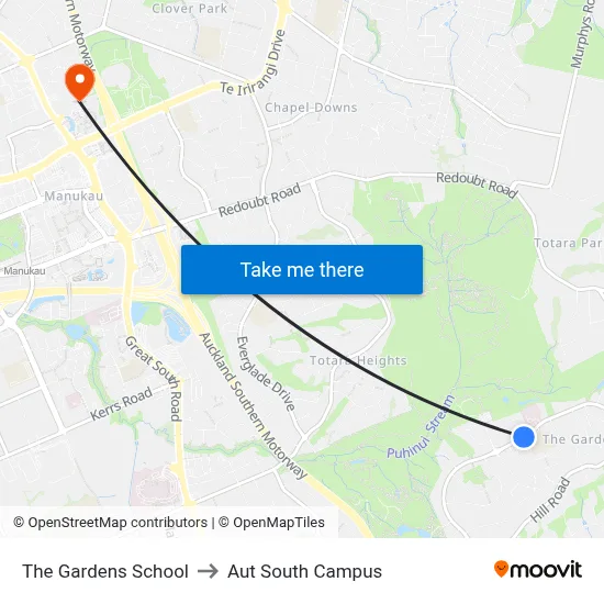 The Gardens School to Aut South Campus map