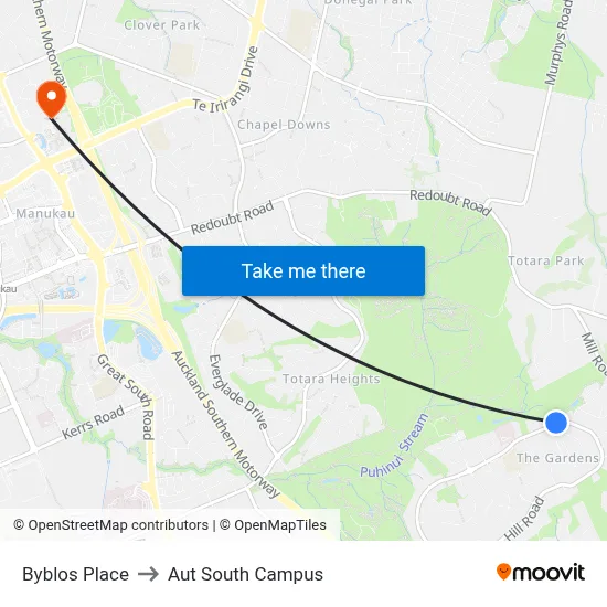Byblos Place to Aut South Campus map