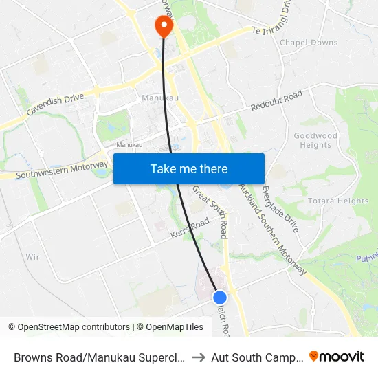 Browns Road/Manukau Superclinic to Aut South Campus map