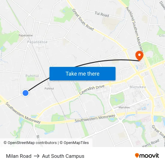 Milan Road to Aut South Campus map