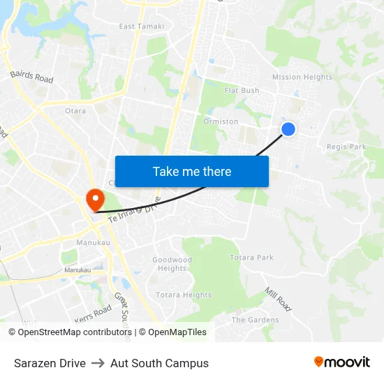 Sarazen Drive to Aut South Campus map