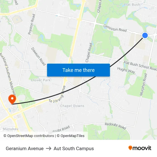 Geranium Avenue to Aut South Campus map