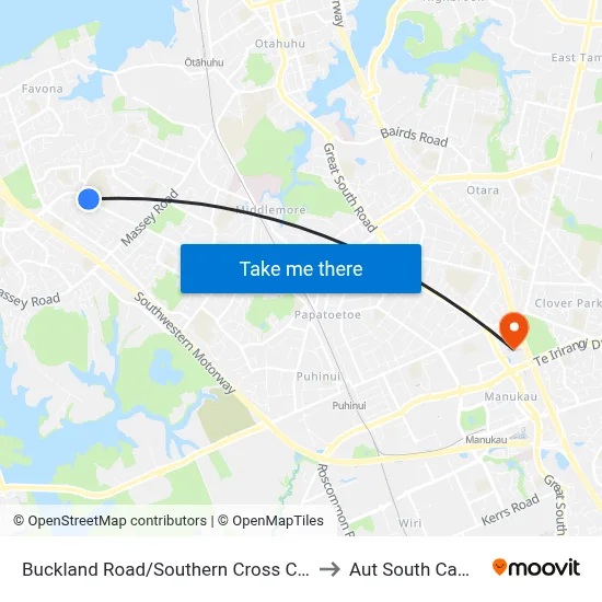 Buckland Road/Southern Cross Campus to Aut South Campus map