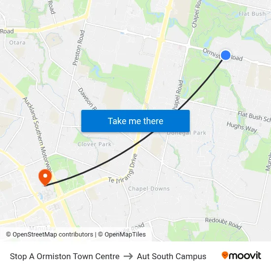 Stop A Ormiston Town Centre to Aut South Campus map