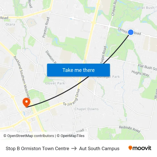 Stop B Ormiston Town Centre to Aut South Campus map