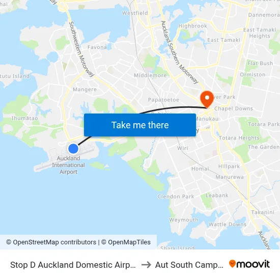 Stop D Auckland Domestic Airport to Aut South Campus map