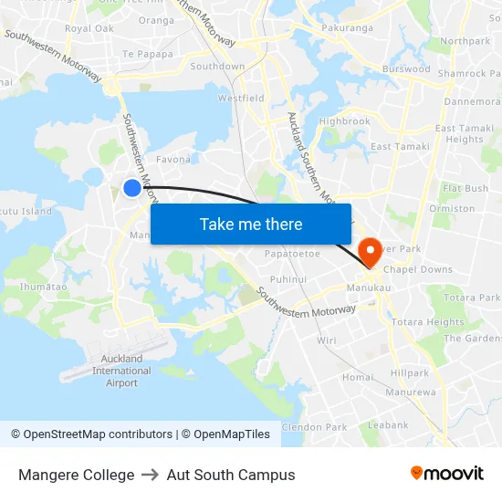 Mangere College to Aut South Campus map