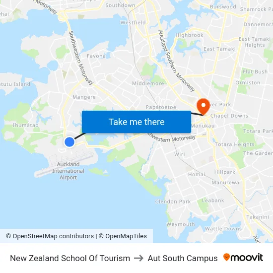 New Zealand School Of Tourism to Aut South Campus map