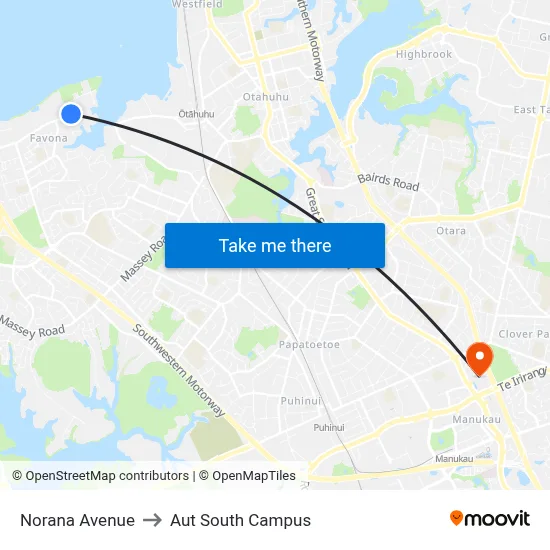 Norana Avenue to Aut South Campus map