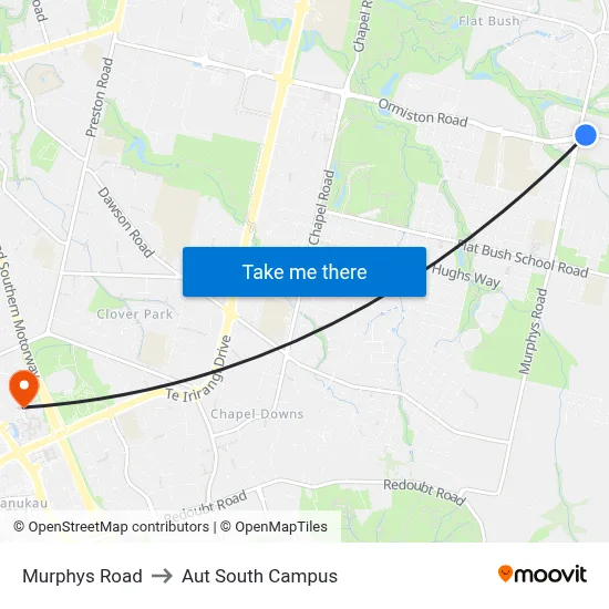 Murphys Road to Aut South Campus map