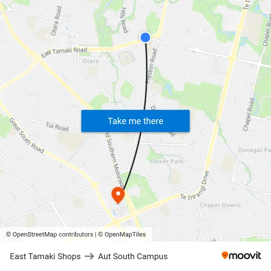 East Tamaki Shops to Aut South Campus map