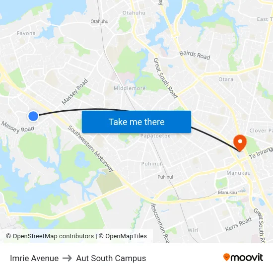 Imrie Avenue to Aut South Campus map