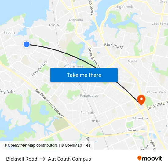 Bicknell Road to Aut South Campus map