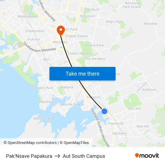 Pak'Nsave Papakura to Aut South Campus map